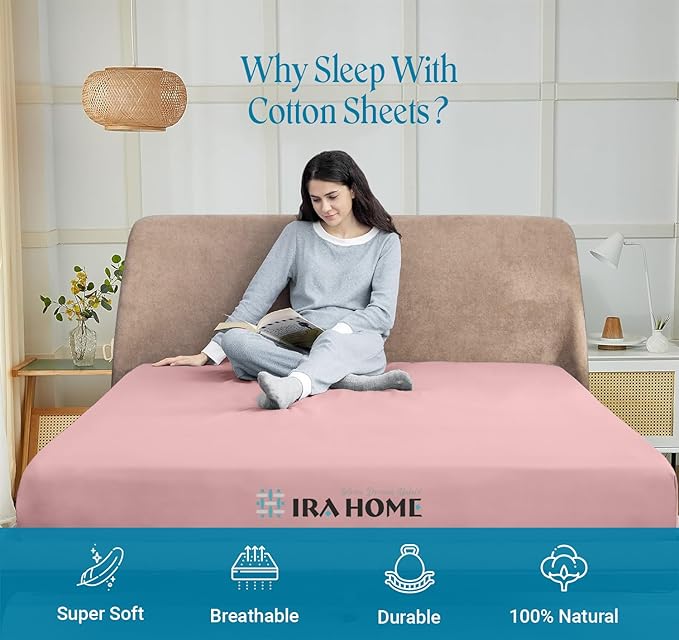 100% Egyptian Cotton Queen Size Bed Sheets, 600 Thread Count Luxury Bedding Set, Long Staple Cotton, 4 Piece Set - 1 Fitted Sheet, 1 Flat Sheet & 2 Pillowcases, Fits Upto 16" Mattress - Blush