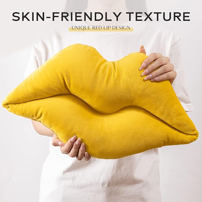 Ashler Lips Throw Pillows Smooth Soft Velvet Insert Included Cushion for Couch Bed Living Room, Yellow, 24 X 12 inches