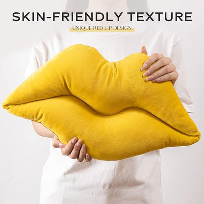 Ashler Lips Throw Pillows Smooth Soft Velvet Insert Included Cushion for Couch Bed Living Room, Yellow, 24 X 12 inches
