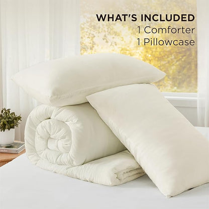 Bedsure Twin/Twin XL Comforter Set, Ivory Soft Prewashed Bedding for All Seasons, 2 Pieces GentleSoft™ Bed Set, 1 Lightweight Comforter (68"x88") and 1 Pillowcase (20"x26")