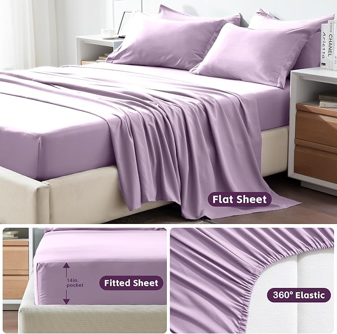 COZYART Queen Comforter Set 7 Pcs, Lavender Bed in a Bag, All Season Lightweight Soft Reversible Bedding Set, 1 Comforter, 1 Flat Sheet, 1 Fitted Sheet, 2 Pillow Shams, 2 Pillowcases