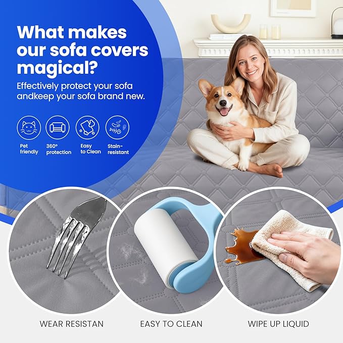 Waterproof Dog Bed Cover Pet Blanket, Soft Couch Cover for Dogs Washable, Non-Slip Dog Blanket Protect Furniture Couch Sofa Car for Puppy Large Dogs Cat (30x53 Inch, Light Grey)