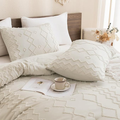 Andency Beige Comforter Set California King, 3 Pieces Boho Textured Farmhouse Bedding Comforters Set, Tufted Bed Set (104x96Inch, 2 Pillowcases)