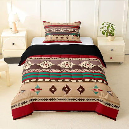 Erosebridal Southwestern Comforter Set - Twin Bohemian Geometric Quilt, Ethnic Tribal Arrow Bedding Set - Duvet Insert, Country Decor Western Bedroom Decor - Red Brown