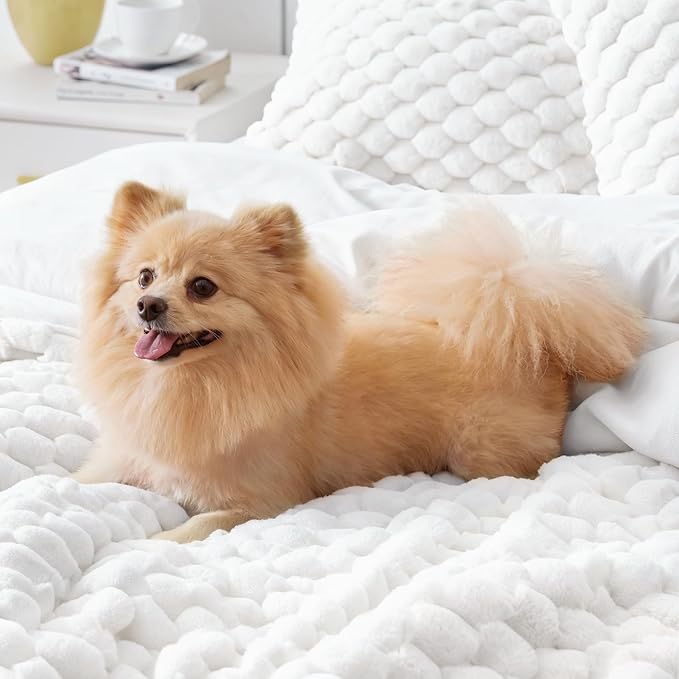BEDELITE Fluffy Twin Comforter Set - Bright White Fleece Soft Comforter for Twin Size Bed, Luxury Warm Bedding Set for Winter, Fuzzy Bed Set 2 Pieces (1 Comforter, 1 Pillowcase)