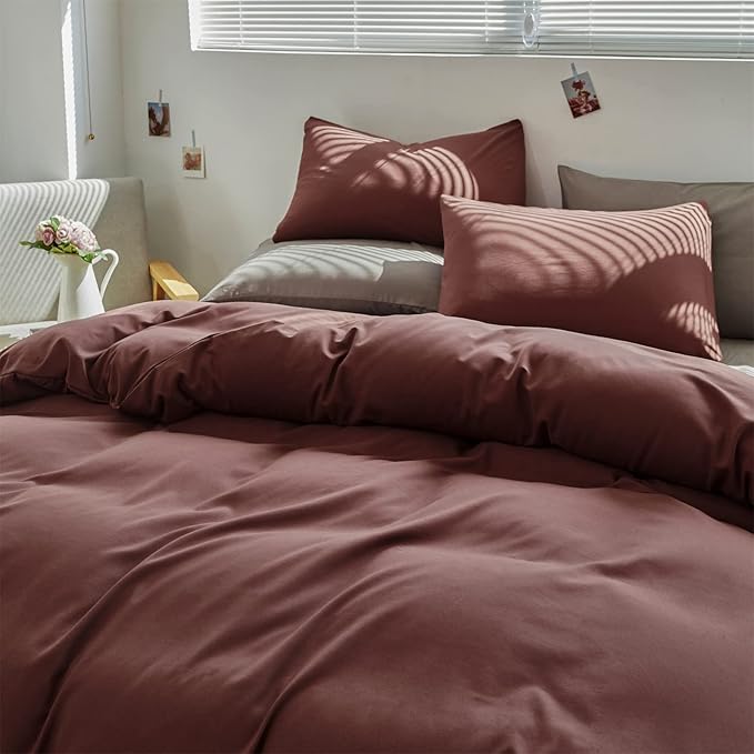 CLOTHKNOW Brick Red California King Comforter Set 3Pcs Rust Red Bedding Comforter Sets Soft Brownish Comforter with 2 x Pillow Cases