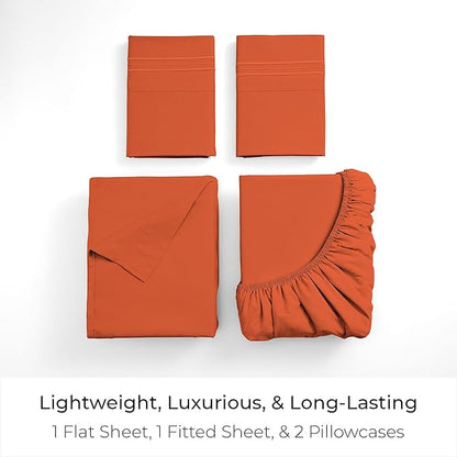 Mellanni King Sheets Set - 4 PC Iconic Collection Bedding - Hotel Luxury, Extra Soft, Cooling Bed Sheets - Wrinkle, Fade, Stain Resistant (King, Poppy Orange)