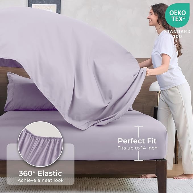 HEVUMYI Light Purple California King Comforter Set - 7-Piece All Season Bed in a Bag Cal King, Ultra Soft Bedding Set with Comforter, Flat Sheet, Fitted Sheet, Pillowcases, Pillow Shams