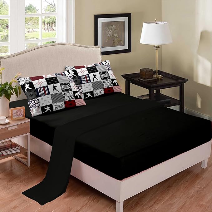 NINENINE 5PCS Baseball Bedding Full Size Comforter Sets for Boys, Sports Bedding Sets for Boys Baseball Comforter (1Comforter, 1Flat Sheet, 1Fitted Sheet, 2Pillowcases)