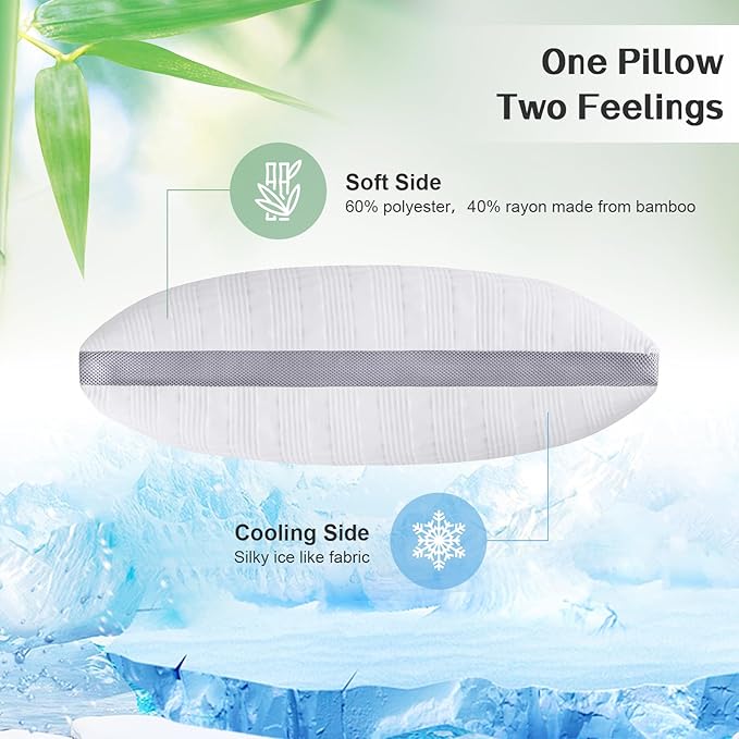 Meoflaw Cooling Queen Size Pillow, Shredded Memory Foam, Supports Back & Side Sleepers, Adjustable with Washable Cover