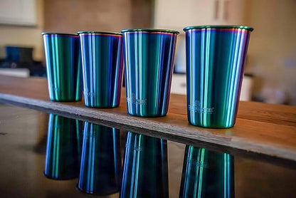 Stainless Steel Cups 16 oz Pint Tumbler (4 Pack) - Premium Metal Drinking Glasses | Stackable Durable Cup (16 oz Rainbow)