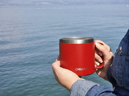 CHILLOUT LIFE Stainless Steel 16 oz Vacuum Insulated Coffee Mug with Handle and Lid, Large Thermal Camping Coffee Mugs with Sliding Lid for Men & Women, Keeps your Beverages Hot/Cold, 2 Pack