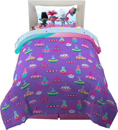 Franco Kids Bedding Super Soft Microfiber Comforter and Sheet Set, 4 Piece Twin Size, Trolls World Tour