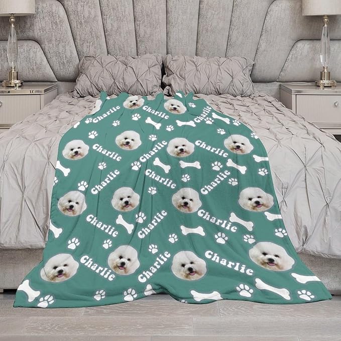 Personalized Dog Blanket with Name Customized Paw Prints Pet Blanket Loss Memorial Soft Throw Blankets Customized Pet Bereavement Gift Blanket Gift for Dog Lover Dog Mom Dog Dad