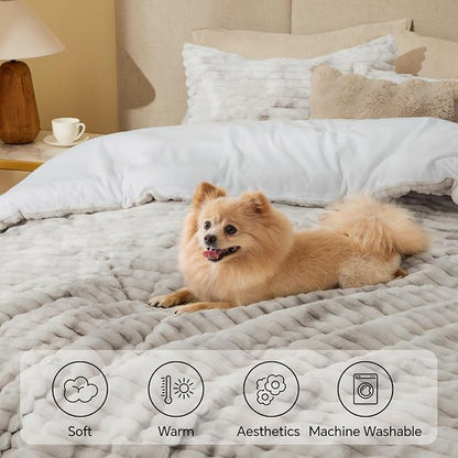 BEDELITE Fleece Twin Comforter Set -Super Soft & Warm Fluffy Grey&White Bedding, Luxury Fuzzy Heavy Bed Set for Winter with 1 Pillow case