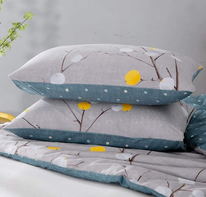 SLEEPBELLA Comforter Twin Size, 600 Thread Count Cotton Grey Branch with Yellow Turquoise Polka Dot Pattern Green Reversible Comforter Set,Down Alternative Bedding Set 2Pcs (Twin, Grey Branch)