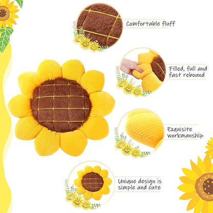 Coume 2 Pieces 3D Sunflower Flower Floor Pillow Seating Cushion Mat Sunflower Shaped Throw Pillow Yellow Chair Pads Decorative Plush for Bed Car Chair Sofa Office Gifts(19 Inch)