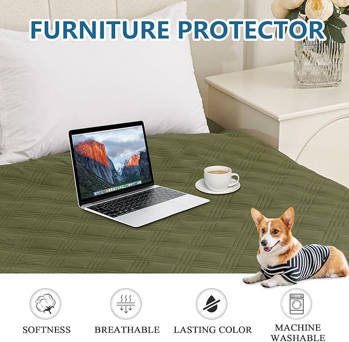 hyha Waterproof Dog Blanket, Reversible Pet Bed Blanket, Soft Sofa Couch Cover for Dogs Washable, Waterproof Pet Couch Covers for Sofa Puppy Cats Furniture Protector(40"x50", Green/Navy Blue)