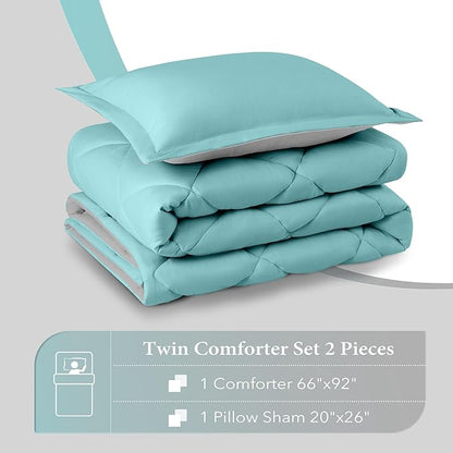 downluxe Twin Comforter Set - Turquoise and Grey Twin Comforter, Soft Bedding Sets for All Seasons -2 Pieces - 1 Comforter (66"x92") and 1 Pillow Sham(20"x26")