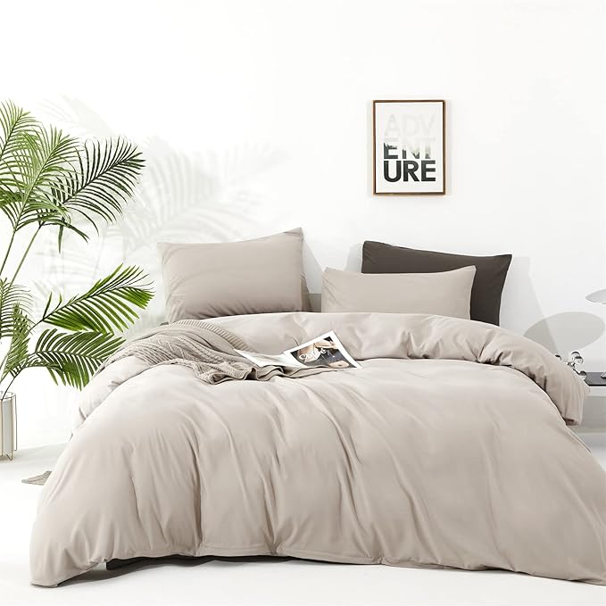 Wellboo Beige Khaki Comforters Full Size Boho Oatmeal Bedding Comforter Cotton Plain Beige Coffee Warm Blankets Women Men Modern Taupe Quilts Soft Durable Solid Tan Color Bed Set Lightweight