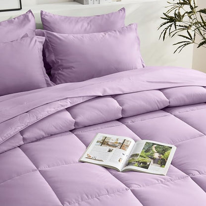 COZYART King Comforter Set 7 Pcs, Lavender Bed in a Bag, All Season Lightweight Soft Reversible Bedding Set, 1 Comforter, 1 Flat Sheet, 1 Fitted Sheet, 2 Pillow Shams, 2 Pillowcases