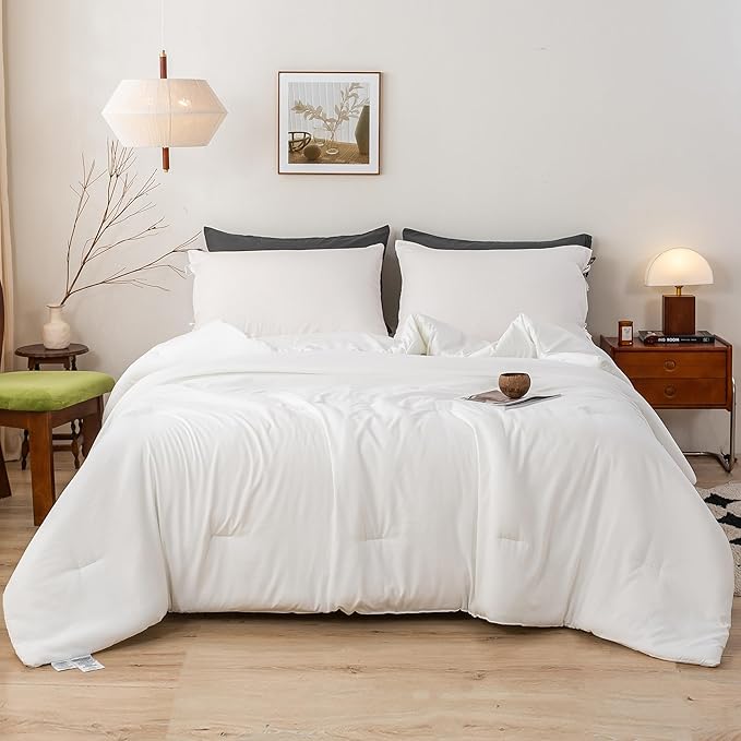 White Cal King Comforter Set,Super Soft Washed Polycotton Fabric,Cozy Comfy Down Alternative Bed Blanket Comforter Set and Pillowcase Lightweight but Warm for All Season Use,California King