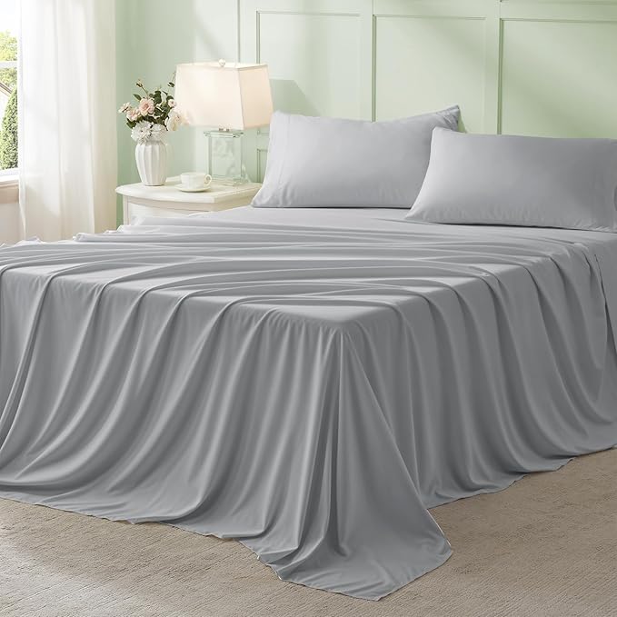 Anluoer Light Grey King Comforter Set 7 Pieces, Bed in a Bag with Sheets, All Season Bedding Sets with 1 Comforter, 2 Pillow Shams, 2 Pillowcases, 1 Flat Sheet, 1 Fitted Sheet