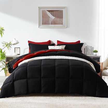 COZYART King Comforter Set 7 Pcs, Red Bed in a Bag, All Season Lightweight Soft Reversible Bedding Sets, 1 Comforter, 1 Flat Sheet, 1 Fitted Sheet, 2 Pillow Shams, 2 Pillowcases
