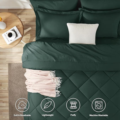 CozyLux Full Size Comforter Sets Forest Green - 7 Pieces Bed in a Bag Full, Luxury Soft Bed Set for All Seasons, Bedding Set with Down Alternative Comforter, Sheets, Pillowcases & Shams