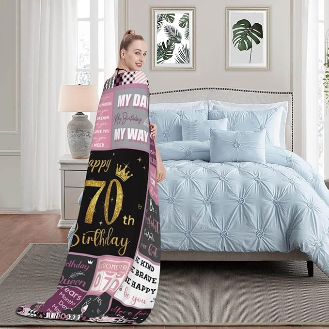70 Birthday Gifts for Women, 70th Birthday Blanket with Gift Box for Women, Gifts for A 70th Birthday, Happy 70th Birthday Decorations Gift Ideas for Her, 70th Birthday Gifts Throw Blanket 60"x50"