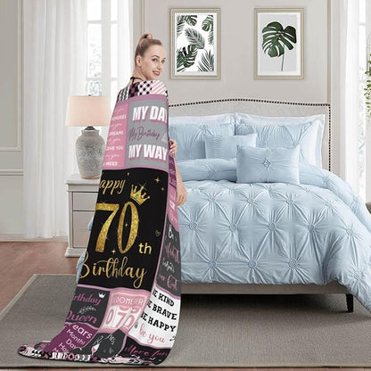 70 Birthday Gifts for Women, 70th Birthday Blanket with Gift Box for Women, Gifts for A 70th Birthday, Happy 70th Birthday Decorations Gift Ideas for Her, 70th Birthday Gifts Throw Blanket 60"x50"