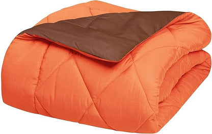 Elegant Comfort Goose Down Alternative -Diamond-Stitched- Quilted 3-Piece Reversible Comforter Set/Duvet Insert Soft Bedding-Medium Warmth for All Seasons, King, Orange/Brown