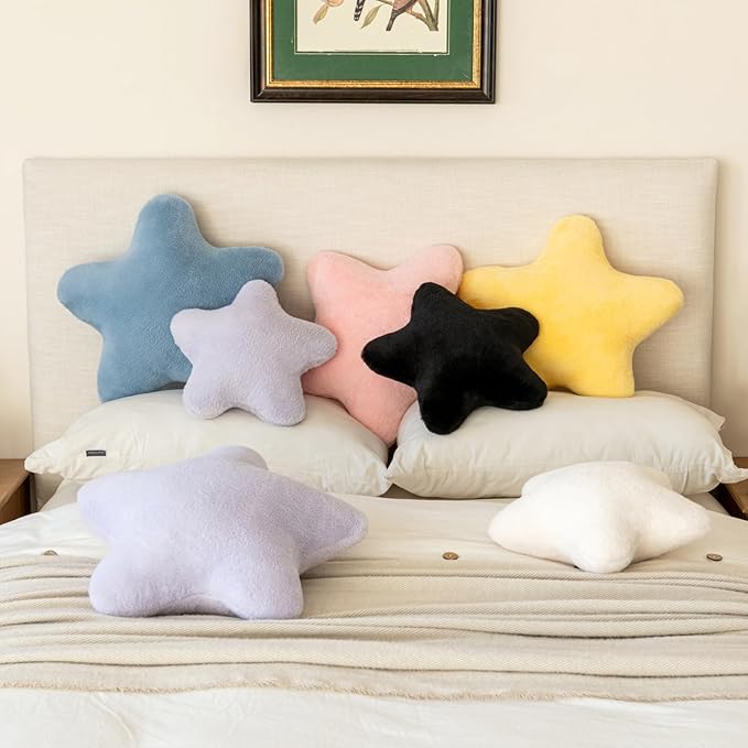 Star Pillow, Decorative Throw Pillow with Plush for Couch, Cute Decor Pillows for Bed, Aesthetic Star Shaped Pillow Fun Cushion for Sofa Living Room (Lavender, 14.9 Inches)