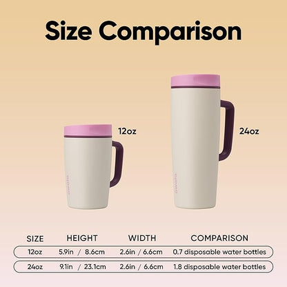 Owala SmoothSip Slider Stainless Steel Insulated Travel Mug, 100% Leak Proof, For Hot and Cold Drinks, Travel Friendly with Sliding Lock Lid, 12oz, BPA Free, Leak Proof, Pink/Tan (Daybreak)