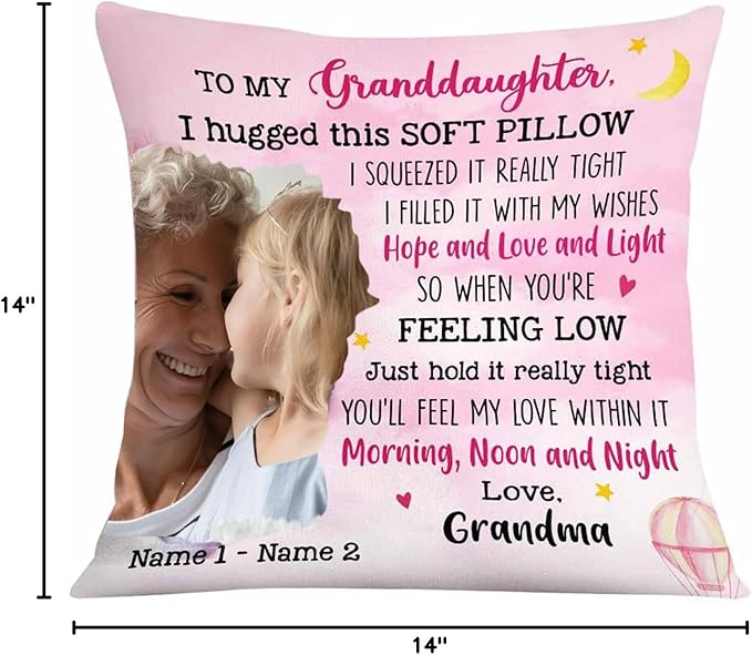 NAZENTI Personalized Granddaughter Pillow, Custom Photo Daughter Pillow, 14 Inch Square Throw Pillow, Polyester Fill, Pink, Solid Color, Christmas Theme, Plush, Indoor Use