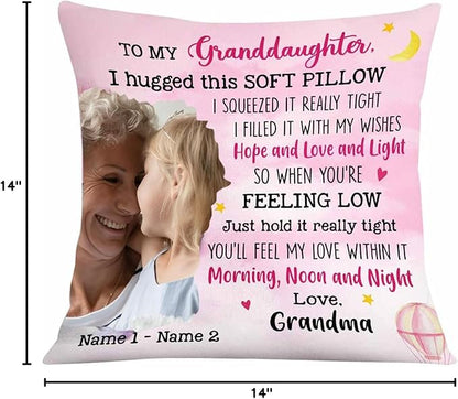 NAZENTI Personalized Granddaughter Pillow, Custom Photo Daughter Pillow, 14 Inch Square Throw Pillow, Polyester Fill, Pink, Solid Color, Christmas Theme, Plush, Indoor Use