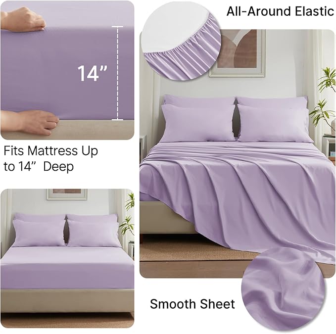 Anluoer Full Comforter Set 7 Piece, Lavender Bed in a Bag with Sheets, Comforters Full Size Bedding Sets with 1 Comforter, 2 Pillow Shams, 2 Pillowcases, 1 Flat Sheet,1 Fitted Sheet