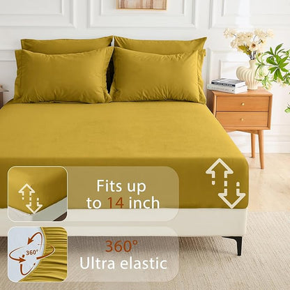 MUXHOMO 7 Pieces Full Comforter Set, Soft Bed in a Bag Full Size, All Season Bedding Set with Comforter, Flat Sheet, Fitted Sheet, Pillowcases & Shams, Mustard Yellow