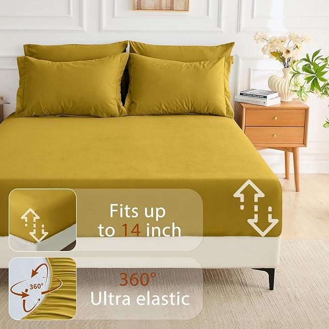 MUXHOMO 7 Pieces Queen Comforter Set, Soft Bed in a Bag Queen Size, All Season Bedding Set with Comforter, Flat Sheet, Fitted Sheet, Pillowcases & Shams, Mustard Yellow