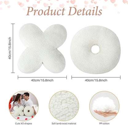 Cumule 2 Pcs Valentine's Day XO Pillow Plush White Cute Plush Soft Throw Pillows for Bedroom Living Room Plush White Cushion 14x14 Inch Cute Pillow for Cute Room Decorative Throw Pillow