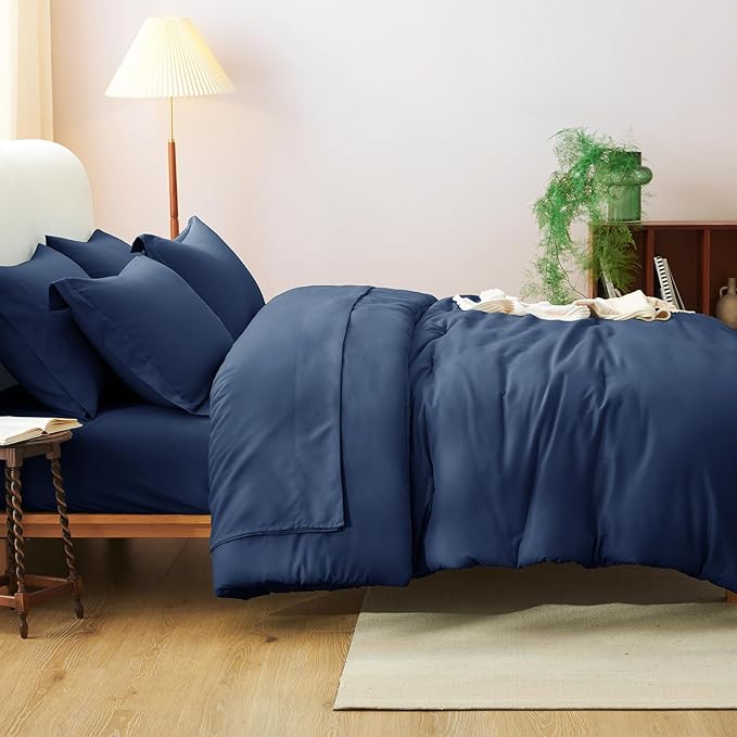 CozyLux King Comforter Set Navy Blue, 7 Pieces Bed in a Bag Bedding Comforter Set with Sheets, All Season Boho 7PC Bed Sets with Comforter, Fitted Sheets, Flat Sheets, Pillow Shams and Pillowcases