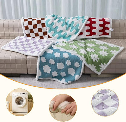 Waterproof Pet Blanket,Purple Checked Dog Blankets for Bed Covers Couch Sofa Stylish Jacquard Pets Throw Blankets for Puppy Cats Washable Reversible Furniture Protection Covers (Purple Check,M)