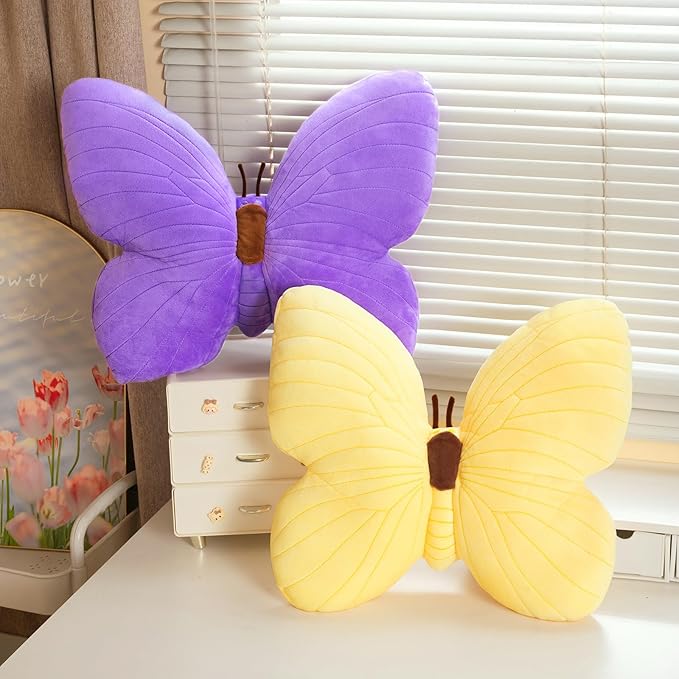 PEACH CAT Butterfly Pillow Decorative Butterfly Shaped Throw Pillows 15.7" x 15.7" Cute Plush Cushion Decor for Bedroom Living Room Sofa Couch Purple