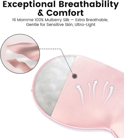 Formé & Found Silk Sleep Mask for Men & Women, 100% 6A Mulberry Silk, 16 Momme Ultra-Soft Eye Mask for Sleeping, Blackout Sleeping Eye Mask for Dry Eyes, Super Light Sleep Mask（Pink