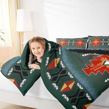 Erosebridal Southwestern Aztec Full Comforter Set, Rustic Western Bedding Set, Exotic American Native Bedding Comforter Sets for Boys Teens Men Bedroom, Vintage Bohemian Geometric Quilt, Red Green