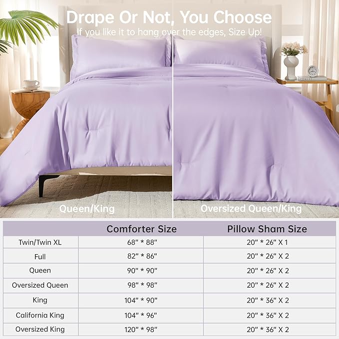 MUXHOMO Queen Comforter Set, All Season Ultra Soft Down Alternative Bedding - 3 Piece Lightweight Bed Set Includes 1 Comforter (90"x90") and 2 Pillow Shams (20"x26"), Crystal Purple