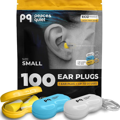 Peace&Quiet PQ Small Ear Plugs for Sleep - 100 Foam Earplugs for Sleeping for Small Ear Canals, Noise Cancelling 32 dB, Sound Blocking, Premium Soft Earplugs for Women and Men