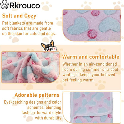 Three Piece Pet Blanket Set for Dogs Cats Soft Comfy Puppy and Kittens Bed Blanket Fluffy Fleece Pets Throw with Cute Patterns (Medium 30x20.5 inch, Colored Heart)