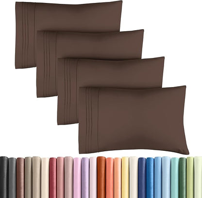 Queen Pillow Cases Set of 4 - Ultra Soft Hotel Quality Pillowcase Covers - Comfy, Cozy & Wrinkle Free - Shrinkage, Stain and Fade Resistant - Machine Washable Pillow Protectors - 4 Piece Set - Brown