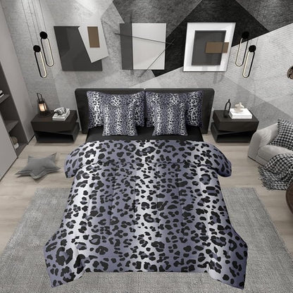 Erosebridal Blue Grey Cheetah Ombre Fur Full Comforter Set 7 Pieces | Leopard Print Bed in A Bag for Bedroom Women Men Adults Bedding Set with Comforters Wild Animal Skin Pattern Room Decor